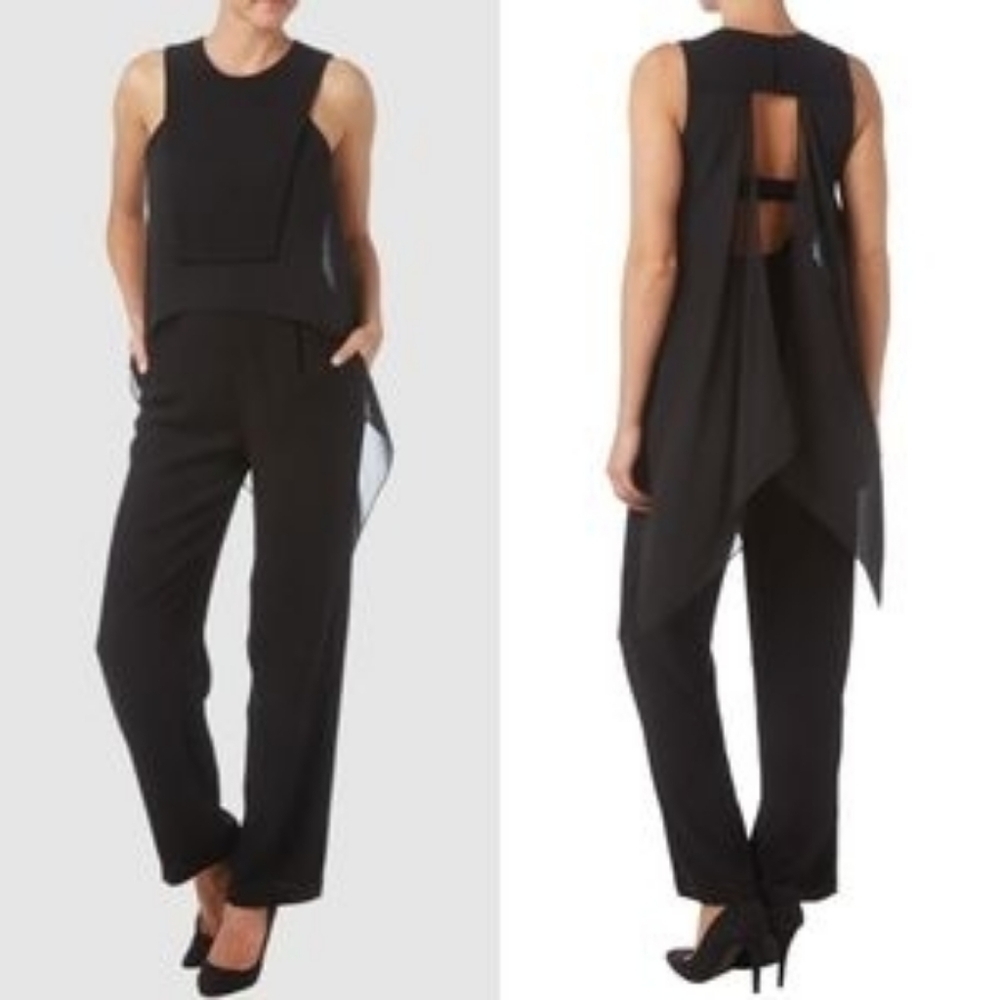*BCBGMaxAzria Black Sleeveless Jumpsuit with Overlay – Size 2